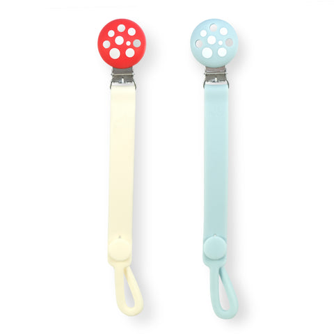 Chompy Silicone Paci/Teether Holders 2PK - Red & Blue