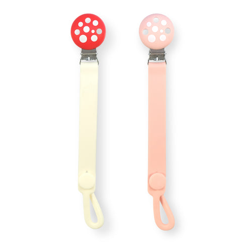 Chompy Silicone Paci/Teether Holders 2PK - Red & Pink